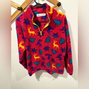 VINTAGE 90s FLEECE QUARTER ZIP WINTER PRINT WHISTLER Sweater